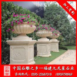 石雕花盆雕刻 大理石花缽 房地產花盆