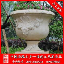 石雕歐式花缽批發 埃及米黃花缽雕刻
